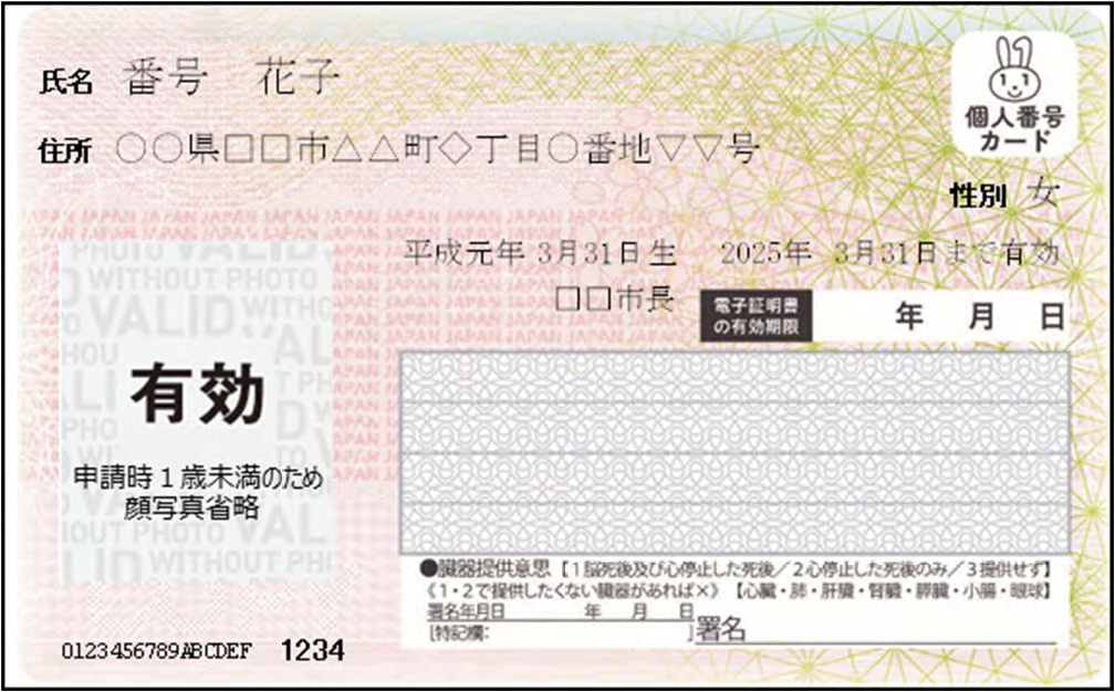 顔写真なしマイナンバーカード見本