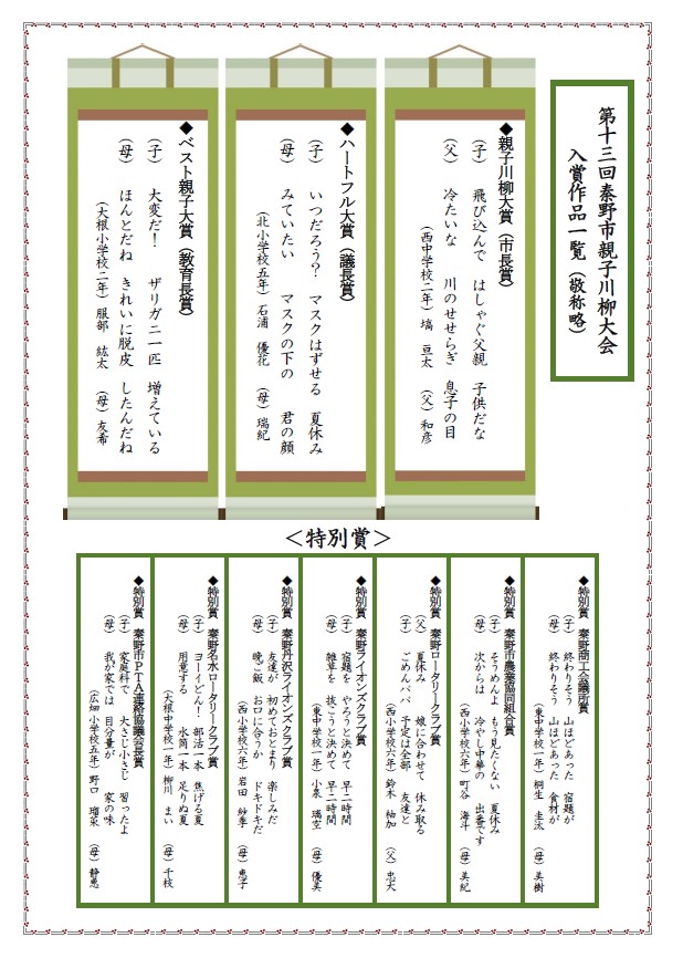第13回親子川柳大会入選作品決定チラシ(裏)