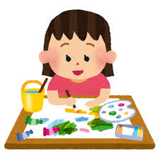 女の子が絵の具で絵を描いているイラスト図