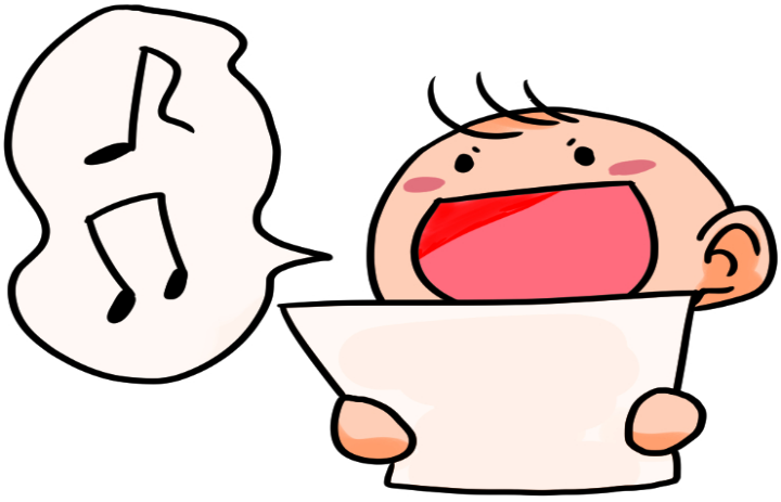 人が楽譜を持って歌を歌っている様子