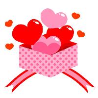 ピンク色のハートがプレゼントボックスに入っている絵
