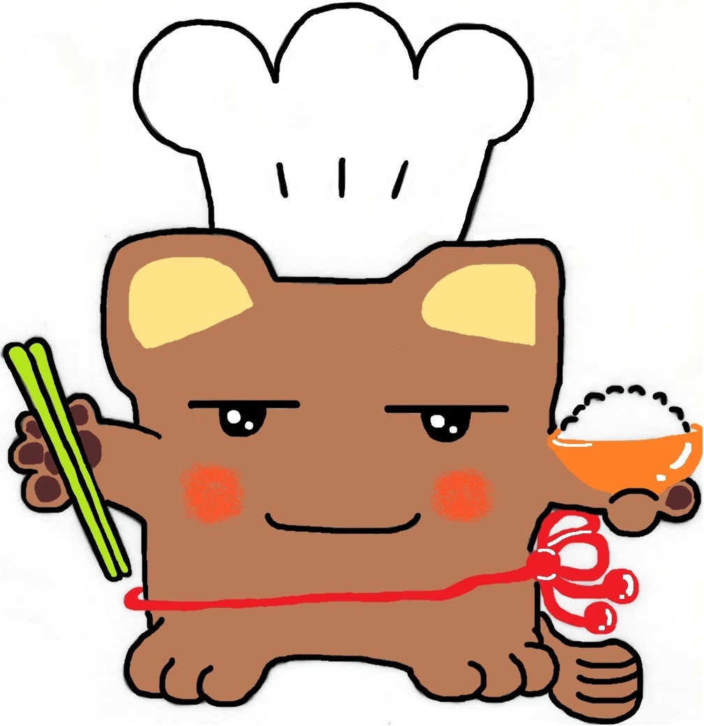 秦野市食育キャラクターボンチーヌがお茶碗とお箸を手に持っているイラスト