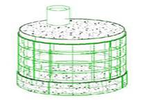 円筒形の枠が緑色の線で描かれており、上下の円柱の表面には小さな斑点がある、耐震性防火水槽のイラスト