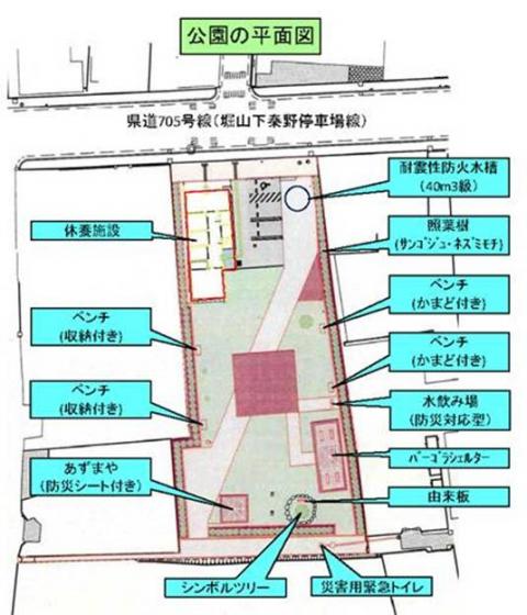 さかえちょう公園の防災設備が示された平面図