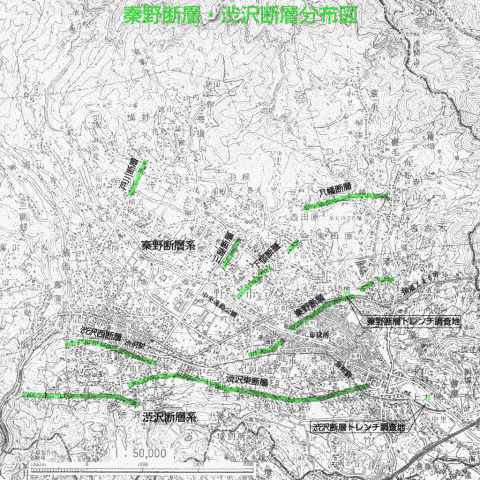 秦野市の活断層分布図