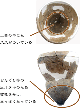 すすがついた縄文時代の土器
