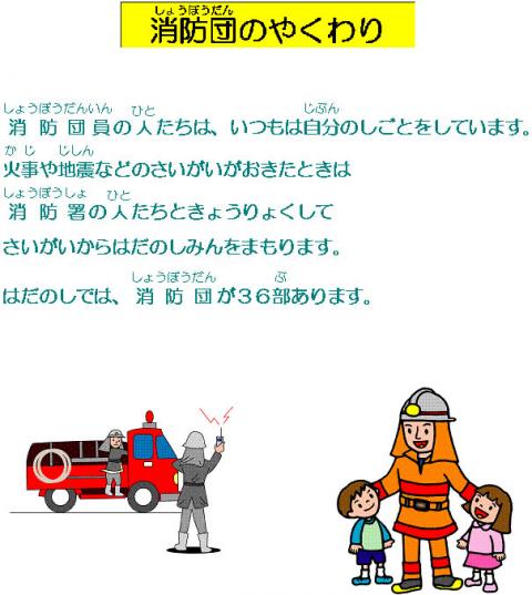 消防団（しょうぼうだん）のやくわりの説明画像