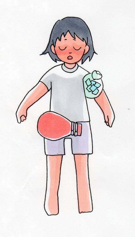 氷嚢などで脇の下や太もものつけねを冷やしているイラスト