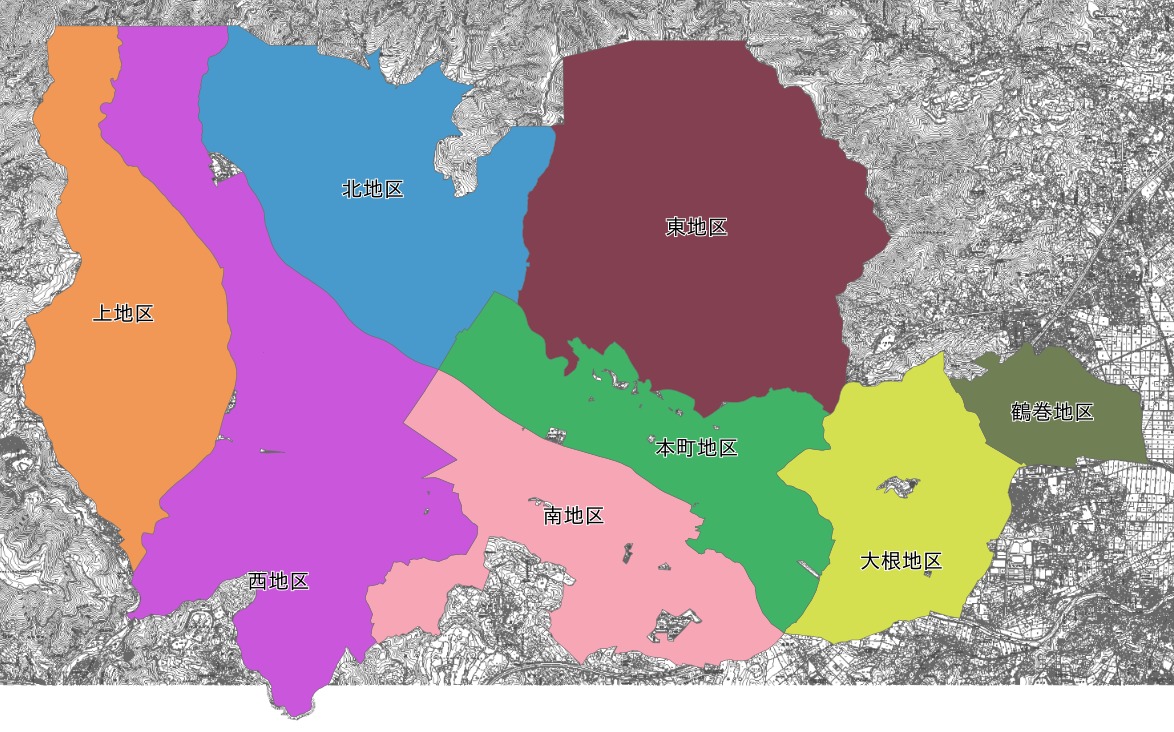 各地区ごとに色分けされた8地区連合マップ