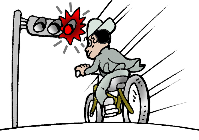 自転車を運転する男性が信号無視するイラスト