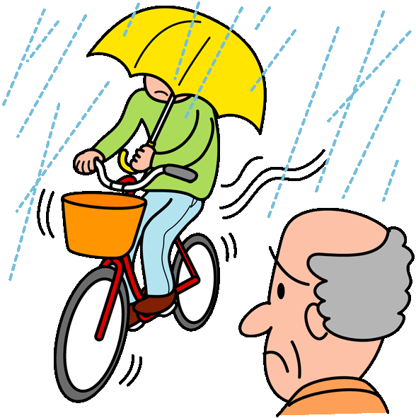 傘を差し自転車を運転するイラスト