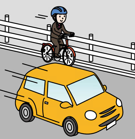 自転車に乗り車道の端を通行しているイラスト