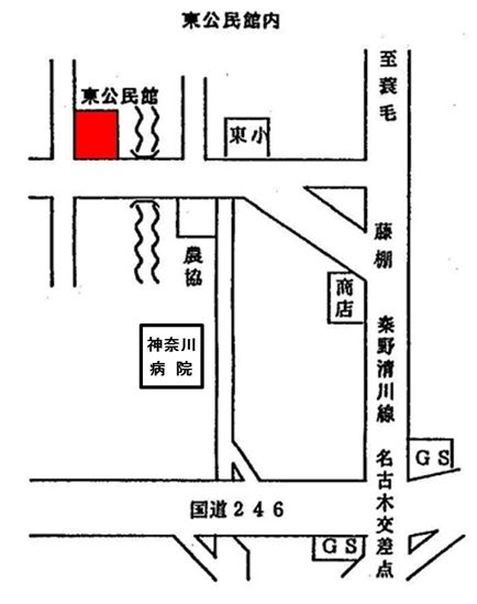 東公民館の場所を赤色で示した地図