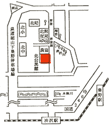 北公民館の場所を赤色で示した地図