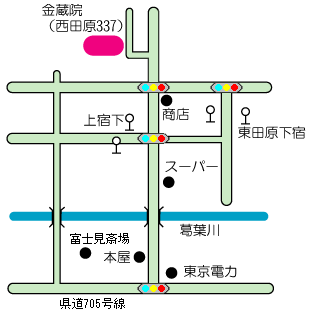 金蔵院の場所がピンク色で示された地図の画像