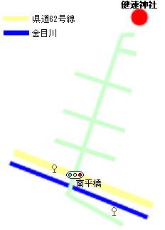 健速神社が赤丸で記された地図の画像
