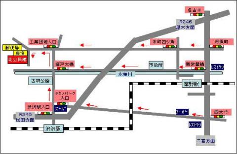 北公民館までの近隣施設と道順を示した地図