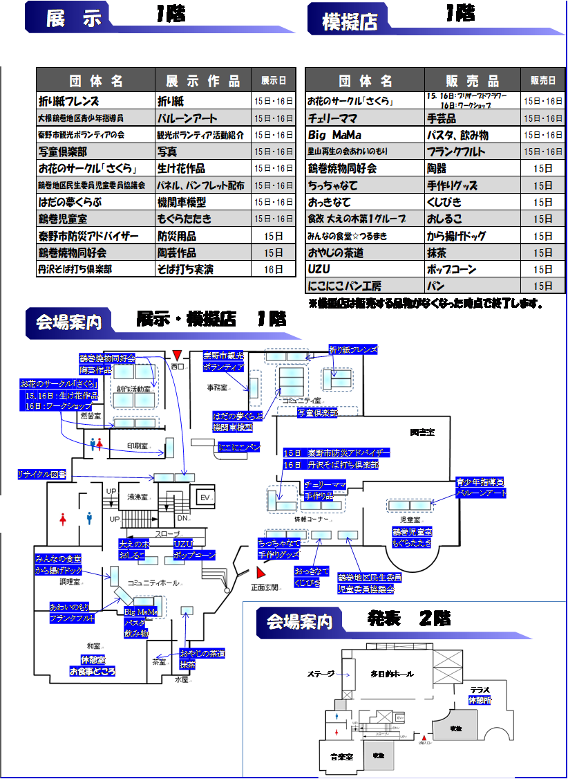 1階 展示 模擬店の会場案内