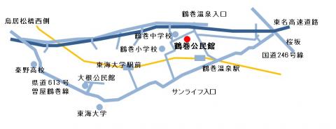 車での鶴巻公民館へのアクセス地図