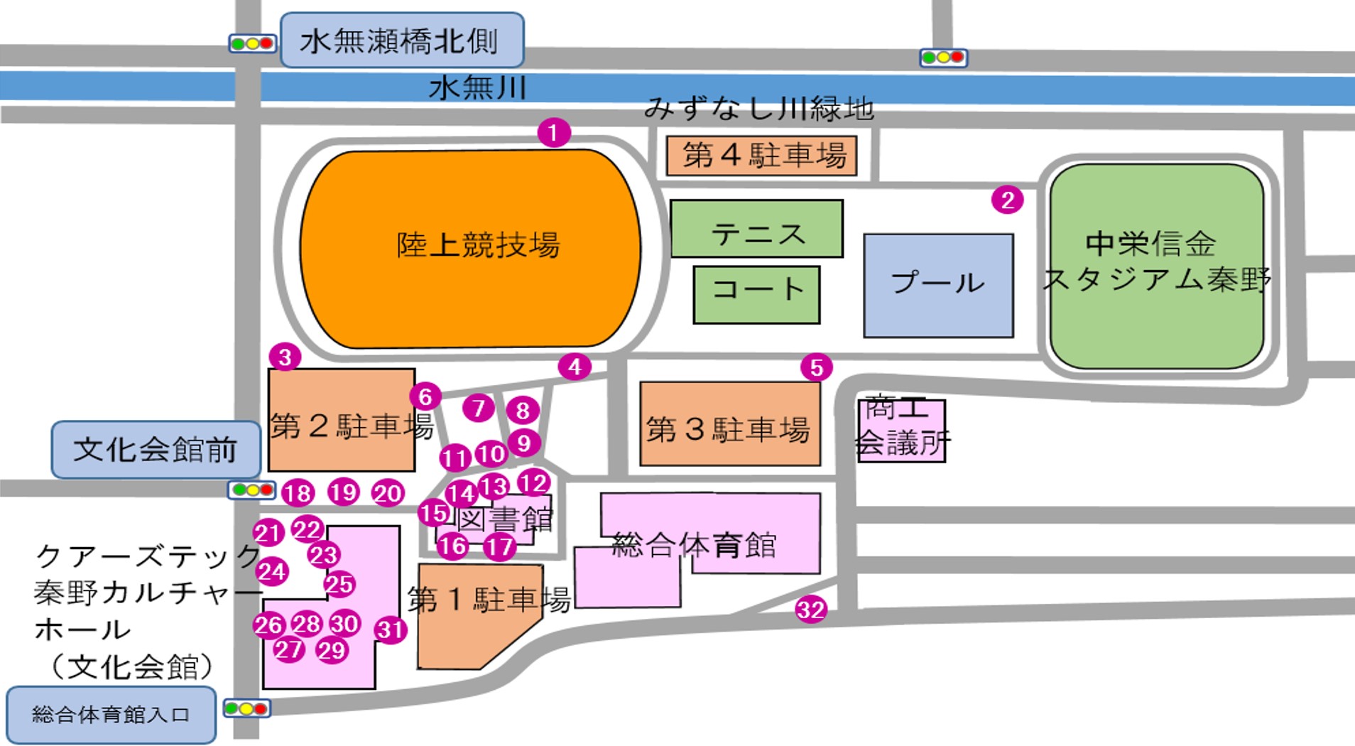 カルチャーパーク・クアーズテック秦野カルチャーホール周辺に設置された彫刻の配置図