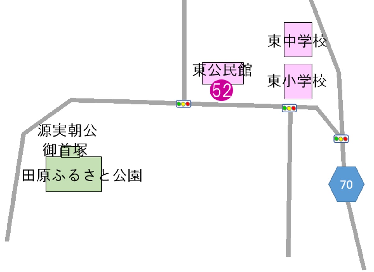 東公民館周辺に設置された彫刻の配置図
