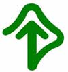 白い背景に、右向きの緑色の家のようなマークと上向きの矢印が組み合わさって描かれている、進路や方向性を示すようなシンプルなロゴマークのイラスト
