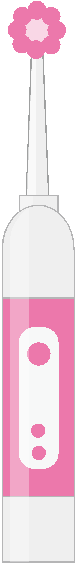 上部のブラシ部分が濃淡のピンク色の花のような形をしている、白とピンクの配色でデザインされた電動歯ブラシを正面から捉えたイラスト