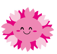 薄いピンクと濃いピンクの桜の花びらで形作られた、優しそうな笑顔の可愛らしいキャラクターのイラスト