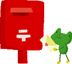 赤いポストにカエルが手紙をいれようとしているイラスト