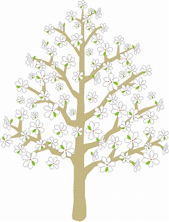 一本の木の枝に白い大きな花をつけた、こぶしのイラスト