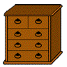 引き出しのある茶色のタンスの家具のイラスト
