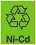 濃い緑色の四角の中に、リサイクルの矢印マークと「Ni-Cd」という文字が配置された、ニカド電池マークのアイコン画像