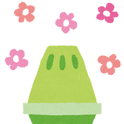 黄緑色の円錐台状の物体から、濃淡の異なるピンク色の小さな五弁花が五つ浮かび上がっている、香炉やアロマディフューザーから香りが広がっている様子を表現したイラスト