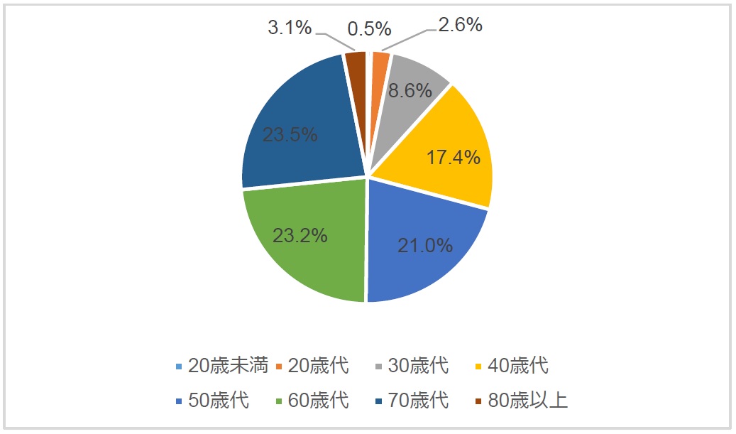 年齢別に色分けされた円グラフ
