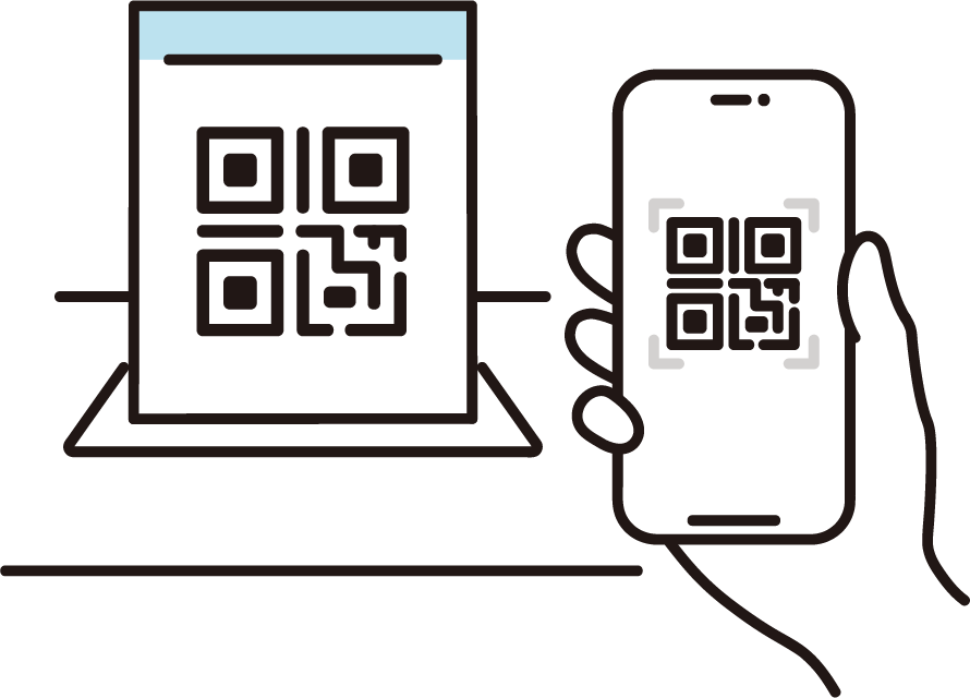 スマートフォンでQRコードを読み取っているイラスト