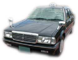 緑色のナンバープレートと車体上部に行灯を装備した、グレーのデマンド型乗合タクシーを正面から撮影した写真