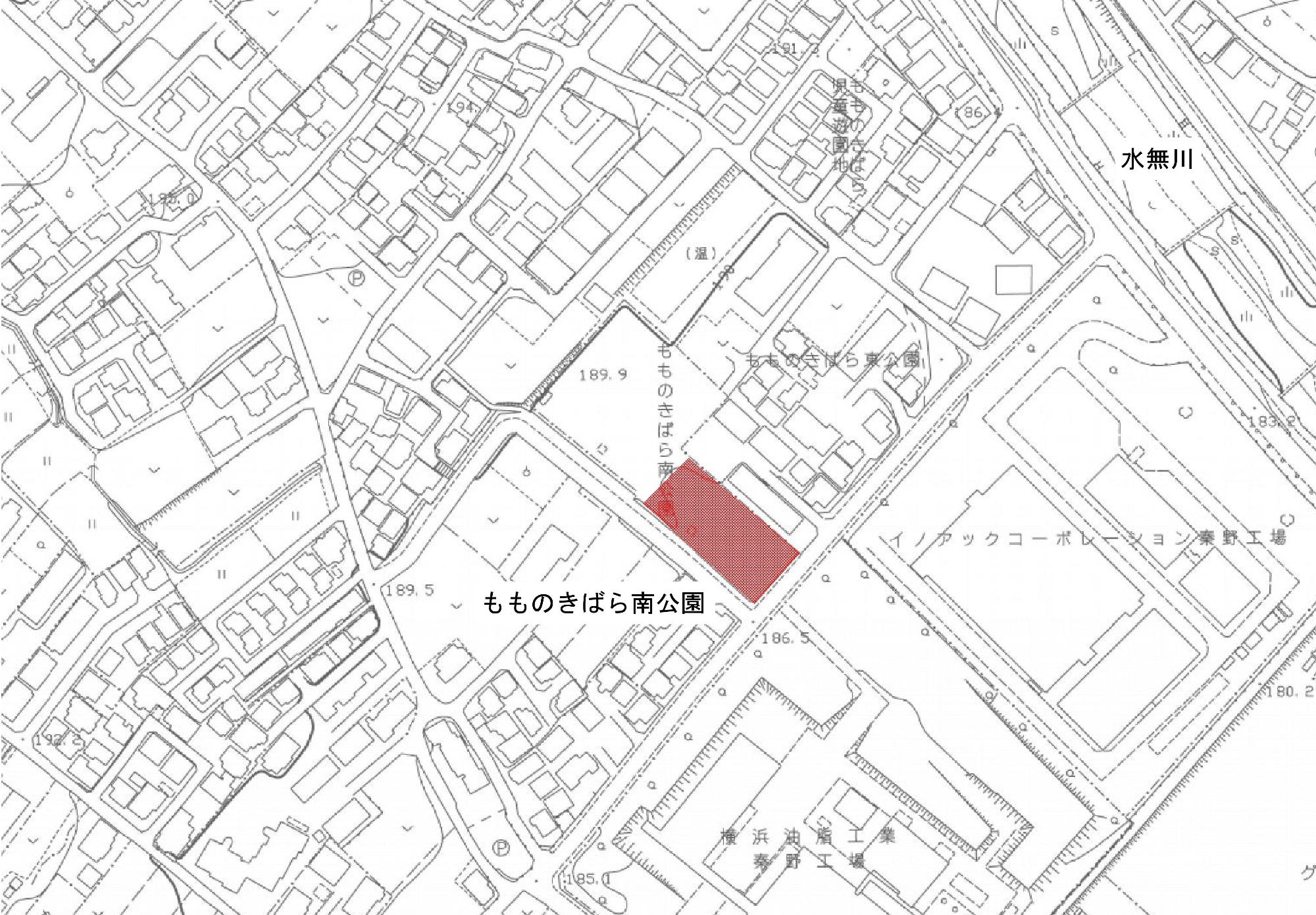 「ものきばら南公園」を赤く色づけされた地図