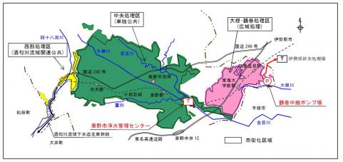 処理区が緑色に塗られた区域が書かれた地図