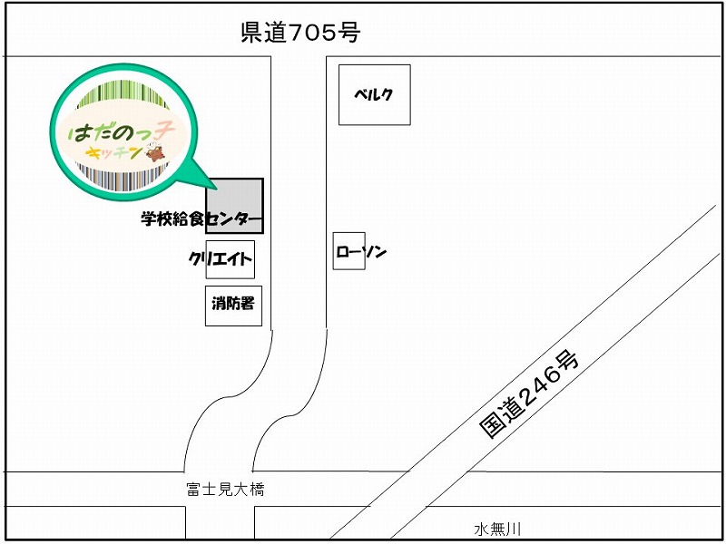 秦野市学校給食センターの場所が書かれた地図