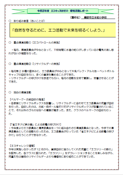 令和2年度 エコキッズはだの 環境活動レポート(中学校)