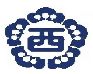 濃い青色で描かれた、5つの松が丸く描かれ、図案の中央に、「西」の漢字が配置された校章のイラスト