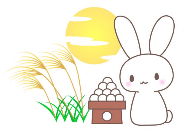 お月見するウサギ