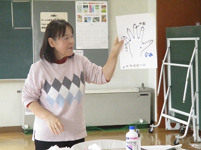 手にクリームの塗り方の説明