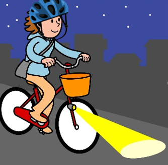 自転車も夜間はライト点灯を示すイラスト